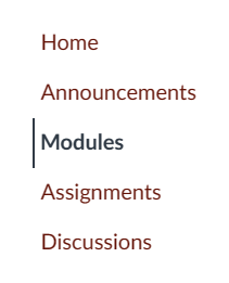 Canvas course menu. Modules link is selected.