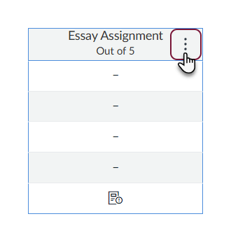 Canvas Gradebook column with cursor hovering over options button (three-dot icon).